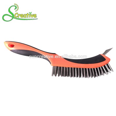 Cleaning scrubber plastic handle stainless steel wire grill brush